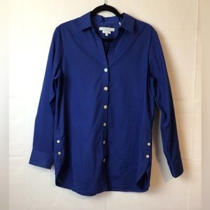Foxcroft NYC Blue V neck Button Down Top 12